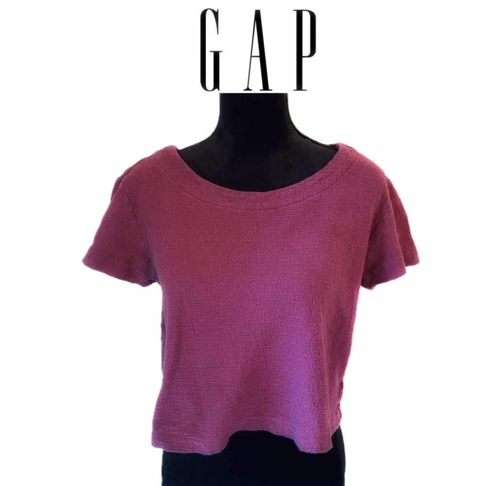 GAP Women’s Burgundy Crop Top Short Sleeve Blouse Scoop Neck Sz XS